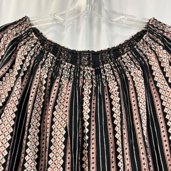 Ann Taylor Loft Short Sleeve Off Shoulder Black/Multi Print Top Size Medium - Picture 3 of 9